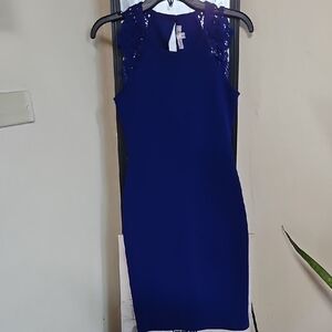 Elegant Fitted Blue Sleeveless Dress | New